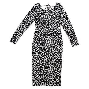 Andree By UNIT Leopard Print Back Tie Stretch Knit Midi Dress Small